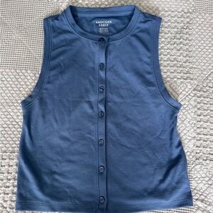 American Eagle Outfitters Blue Ribbed Button-Front Tank